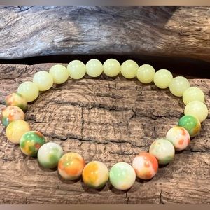New Lemon Jade & White Jade Bracelet Natural Stone Beaded Stretchy (8mm)